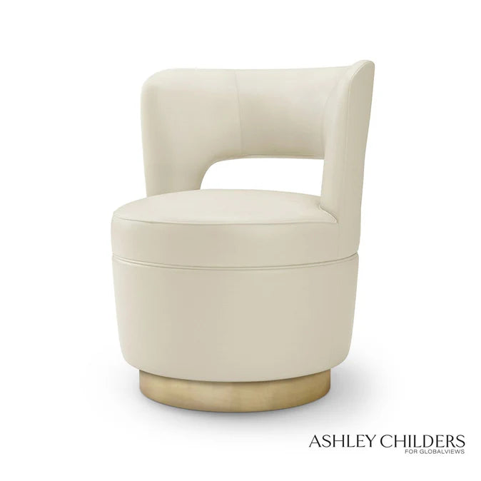 Global Views Stella Swivel Chair in Milk Leather by Ashley Childers