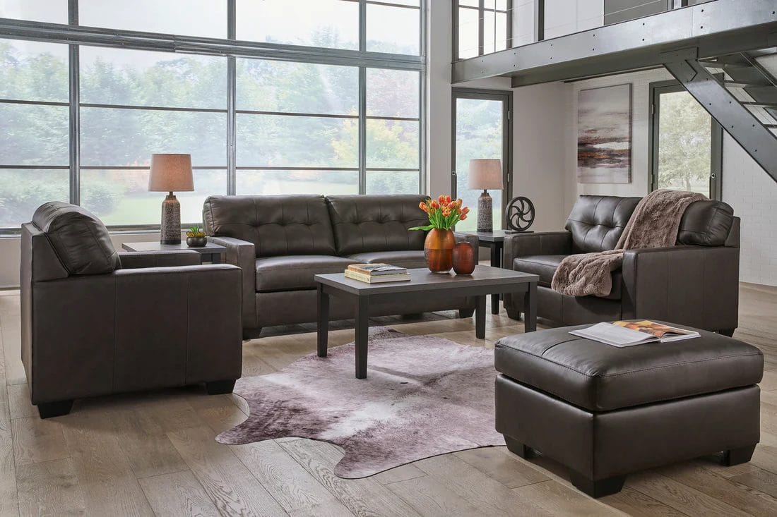 Baldwin Storm Gray-Brown Modern Leather Living Room Set Includes Sofa and Loveseat