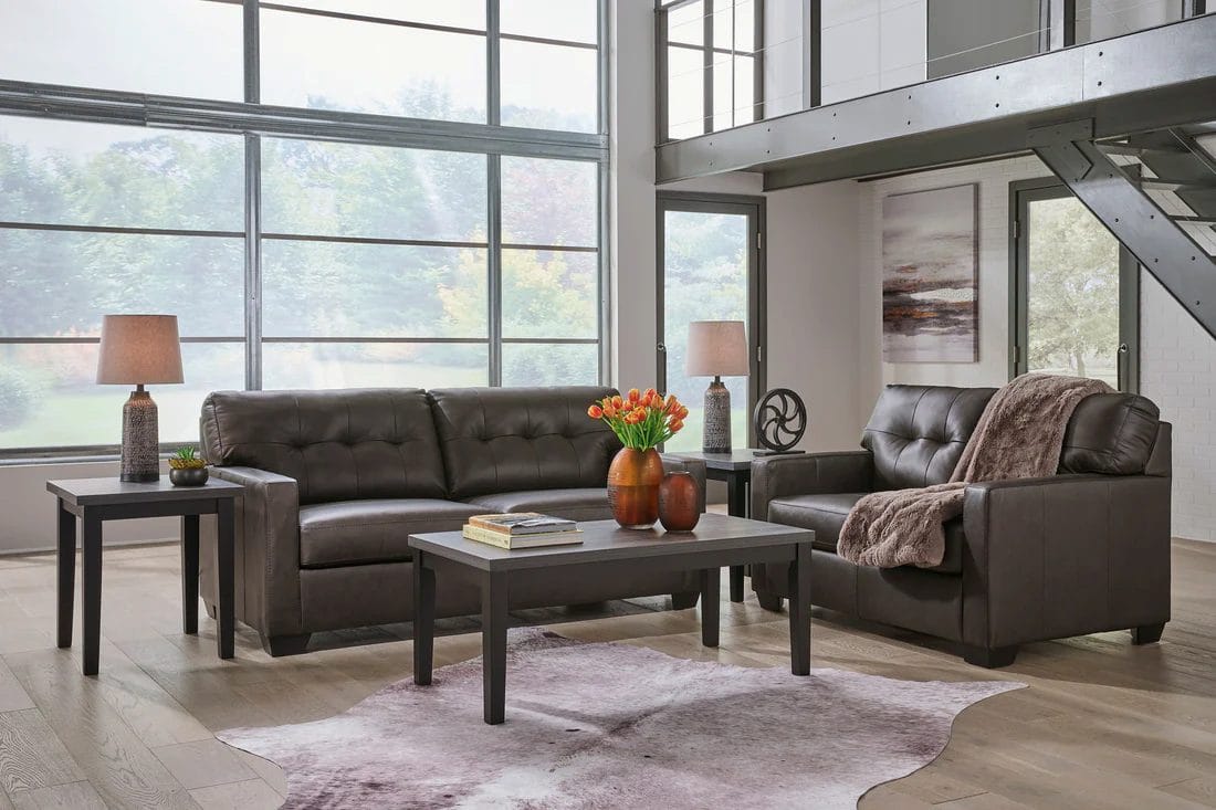 Baldwin Storm Gray-Brown Modern Leather Living Room Set Includes Sofa and Loveseat