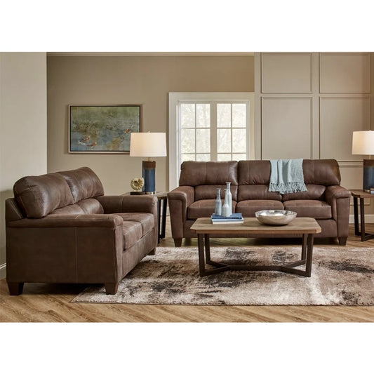 Montegro Java Brown Microfiber Rustic Living Room Set Includes Sofa and Loveseat