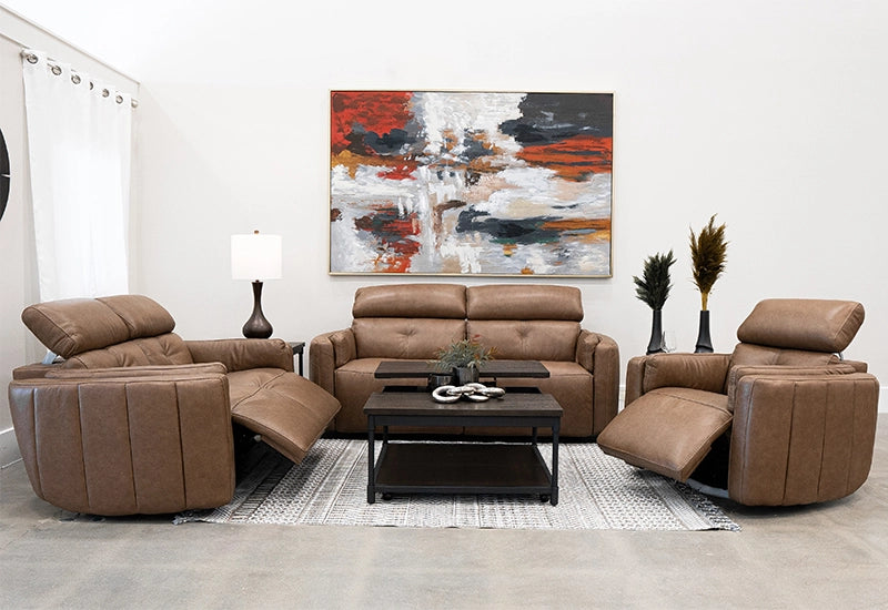 York Chestnut Brown Leather Zero Gravity Power Reclining Living Room Set Includes Sofa and Loveseat with USB Ports