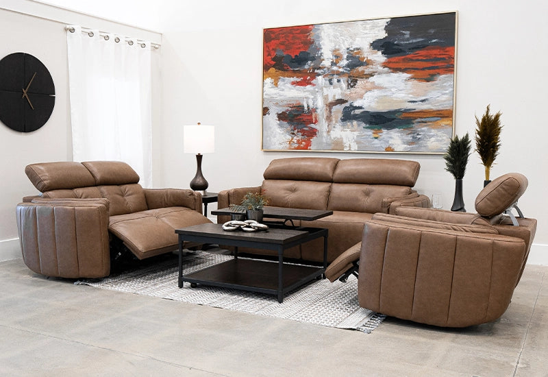 York Chestnut Brown Leather Zero Gravity Power Reclining Living Room Set Includes Sofa and Loveseat with USB Ports