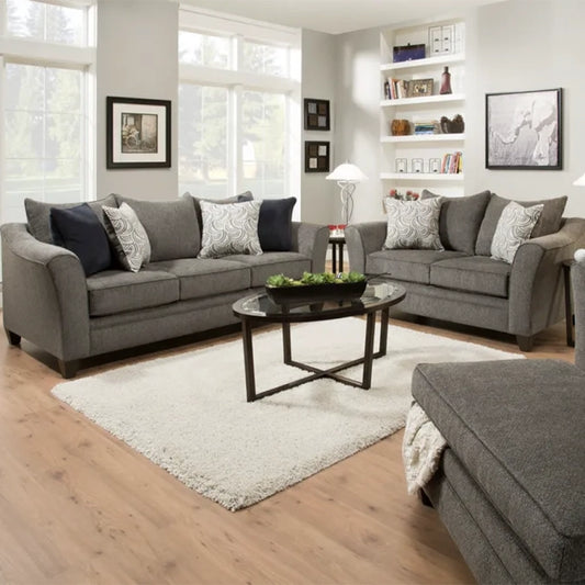 Hadley Pewter Gray Casual Living Room Set Includes Sofa and Loveseat