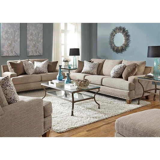 Hobbs Sandstone Rustic Farmhouse Living Room Set Includes Sofa and Loveseat with Accent Pillows