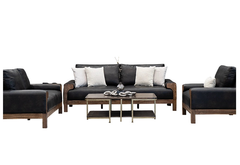 Sedona Bison Brown Modern Rustic Living Room Set Includes Sofa and Loveseat with Wood Trim and Accent Pillows